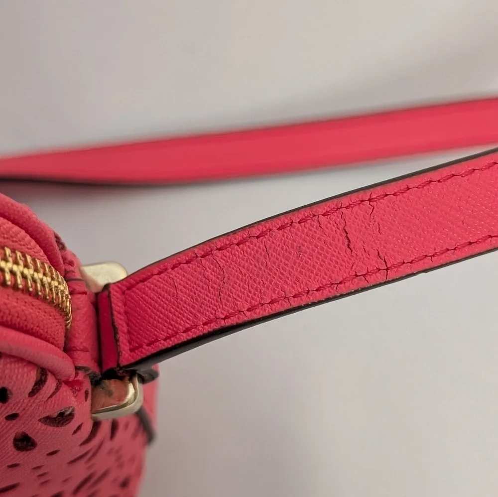 Kate Spade Cedar Street Mandy Coral Perforated Cut Out Flower Crossbody Bag EUC